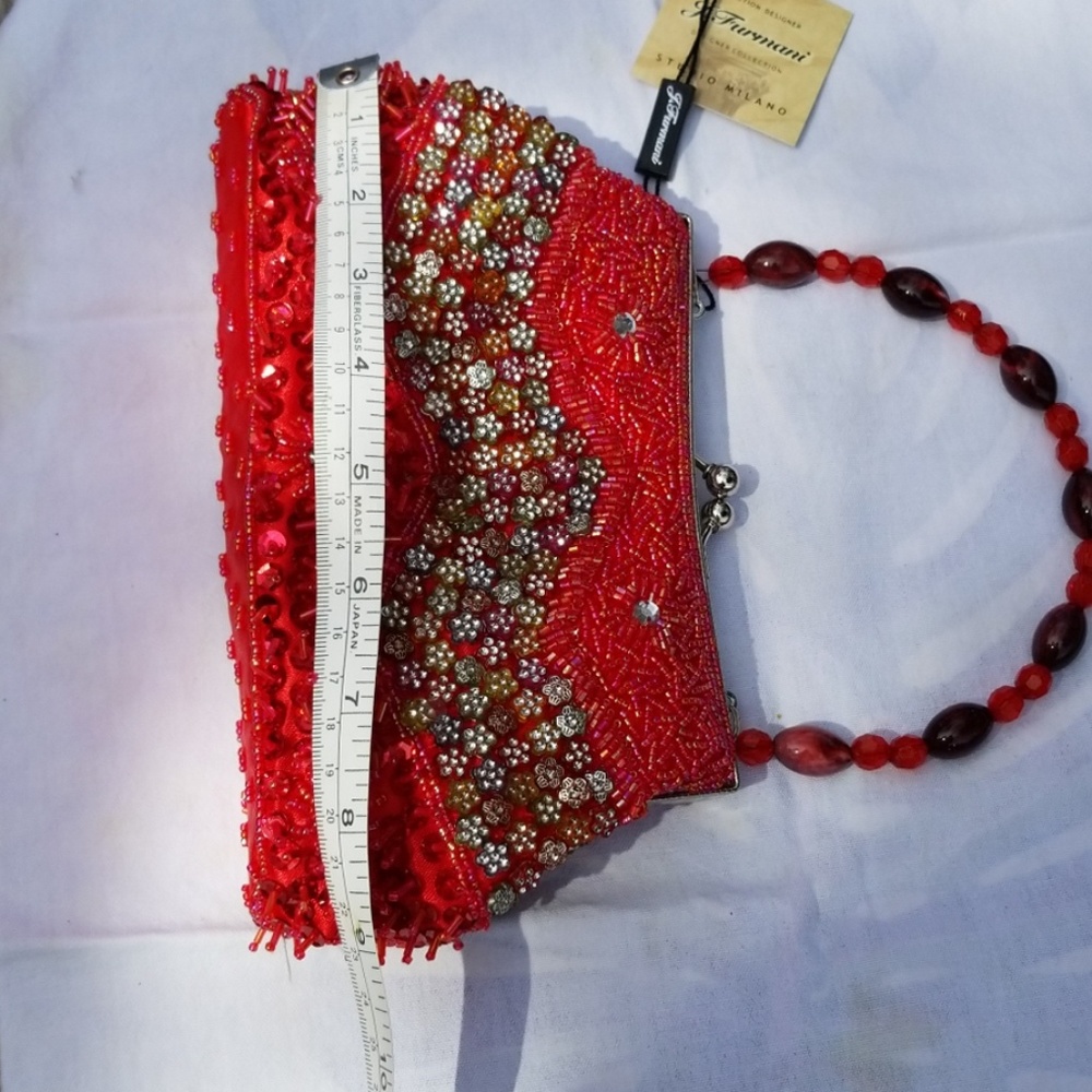 NWT Red,  Silver, Sequined Satin Beaded Bag - Picture 4 of 7